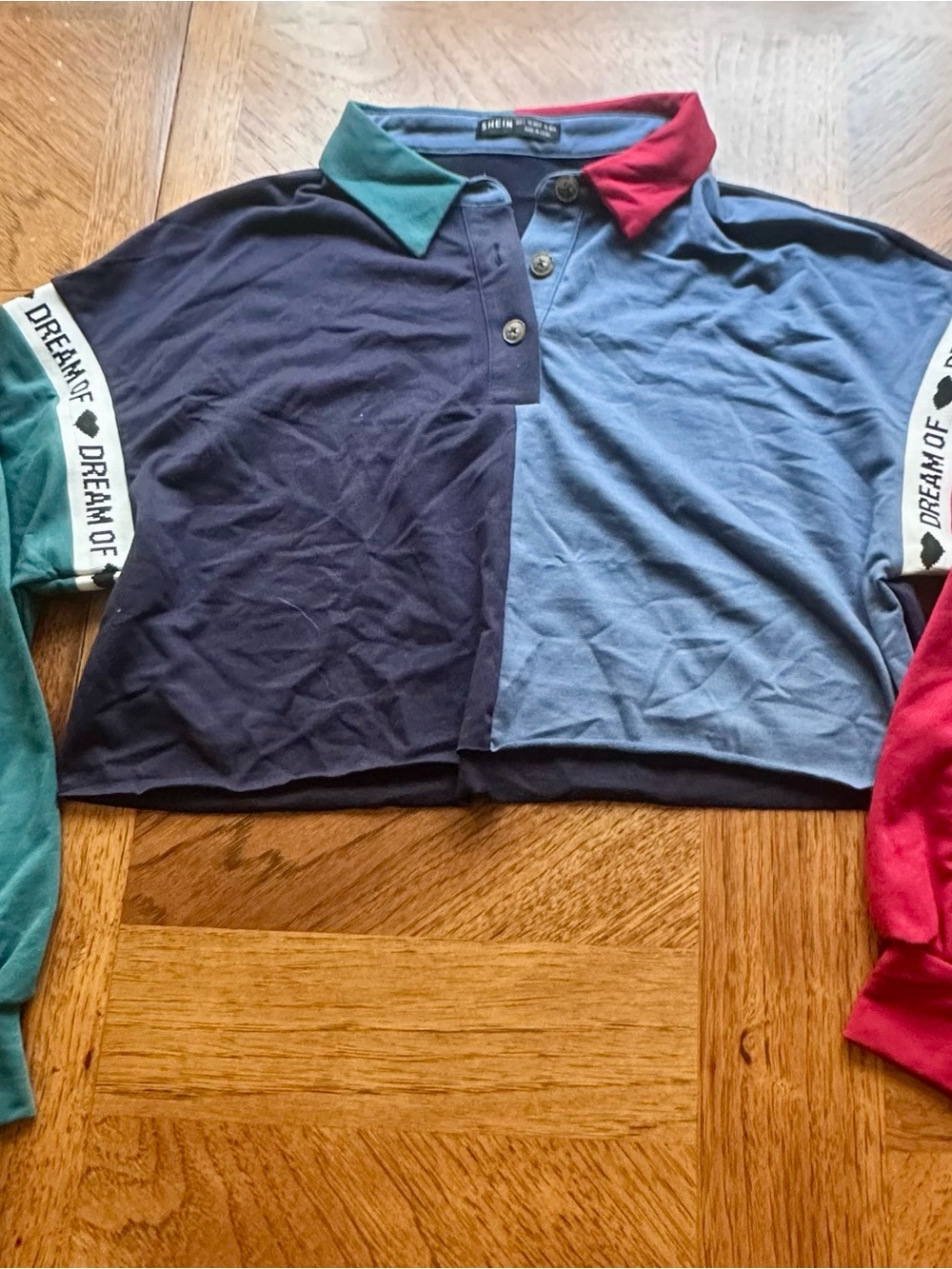 SHEIN Colorblock Polo with Green and Red Collar Size L